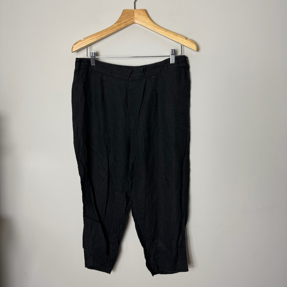 Flax 100% Linen Black Ankle Pants Eomens Size Medium Loose Fit